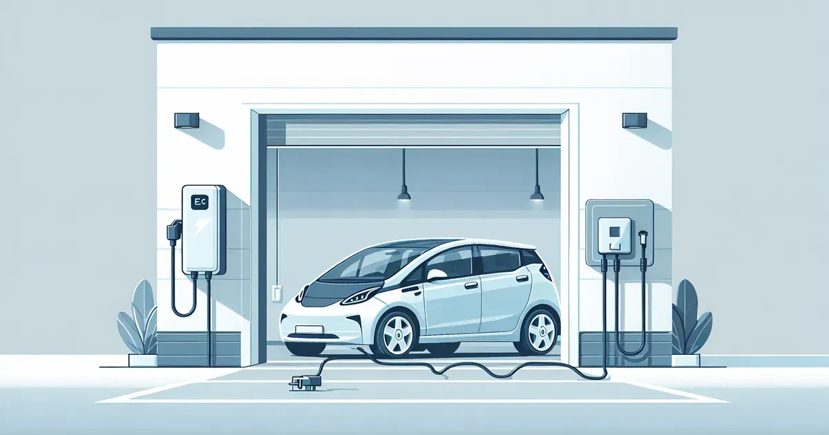 Auto elettrica collegata a una wallbox domestica in un garage residenziale