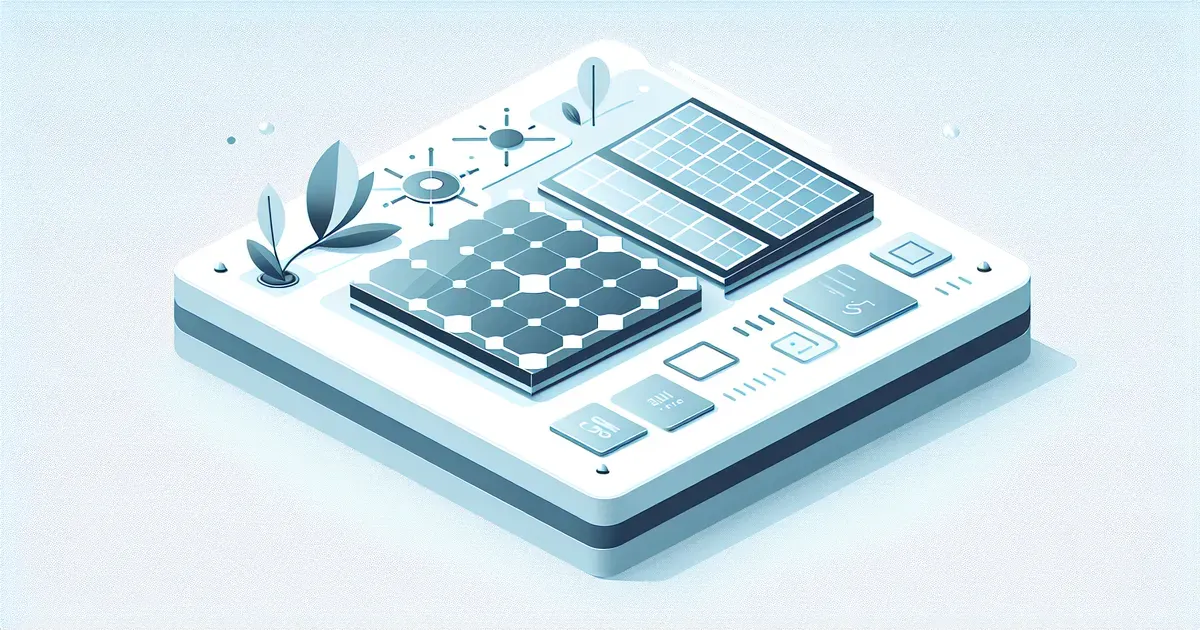 Illustrazione di una cella solare in perovskite accanto a un pannello fotovoltaico tradizionale in silicio